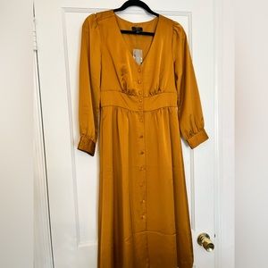 Button front A Line Midi Dress in Warm Caramel